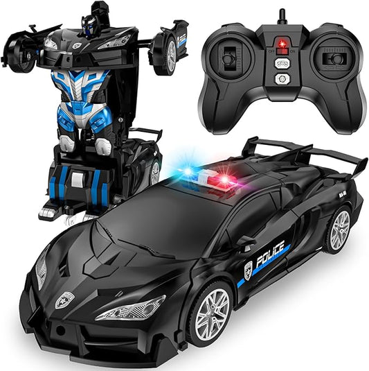 Remote Control Car, One-Button Transform Toys Car, 2.4GHz RC Cars 1:18 Scale, 360 Degree Rotation Police Car Toy Transforming into Robot Toy for Boys Girl Kids 4-7 8-12 6-8, Birthday