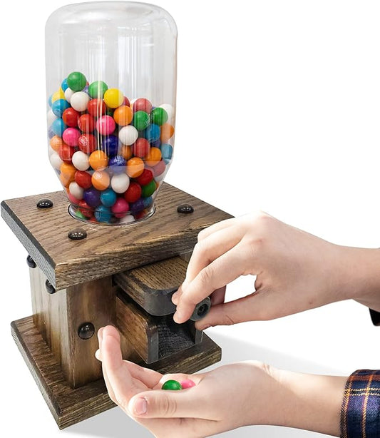 Peaceful Classics Wooden Candy Dispenser - Amish Handmade Containers & Storage For Gummy Or Peanut- Wood Storage Gumball Machine For Skittles Or M&Ms - Cereal Dispenser Countertop (Antique Slate)