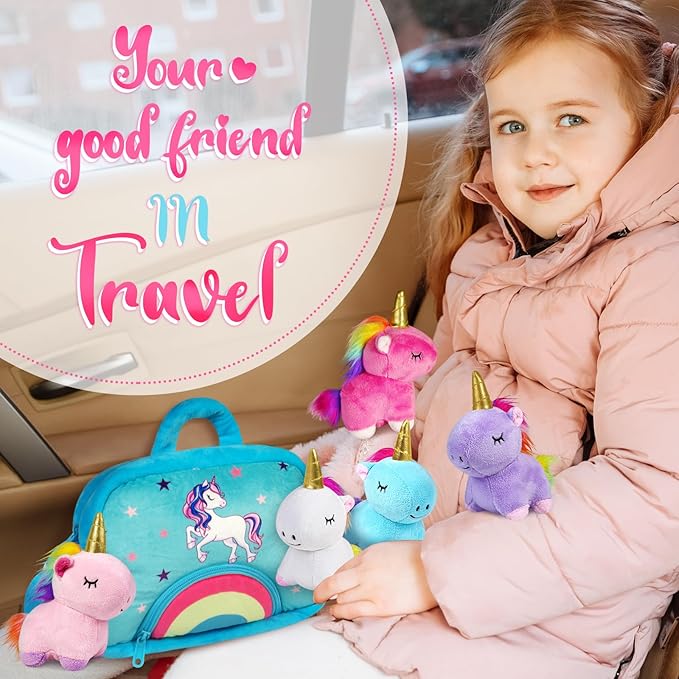 KMUYSL Toys for 18 Months+ Year Old Girls, Plush Stuffed Animal with 5 Unicorn Babies in Plush Bag Toy, Soft Plush Toys Set, Christmas Birthday Gifts for 2 3 4 5 6 7 8 Girls Boys Baby, Toddler, Kids