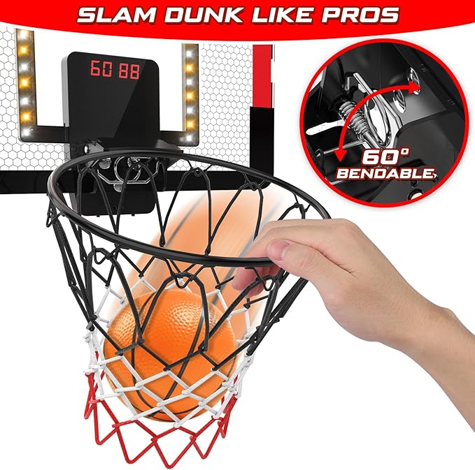 Indoor Basketball Hoop for Kids, Mini Basketball Hoop with Double Electronic Scoreboard and LED Light, Over The Door Basketball Gifts Toys for 5 6 7 8 9 10 11 12 Year Old Boys (West Red)