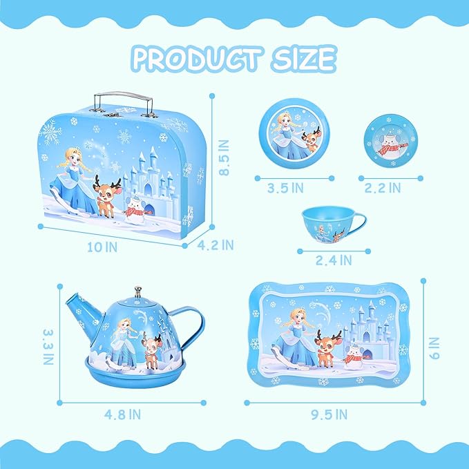 Princess Tea Party Set for Little Girls Ages 3-6, 15-Piece Pretend Play Kitchen Toys with Teapot, Cups, Plates & Storage Case, Princess Gift Set