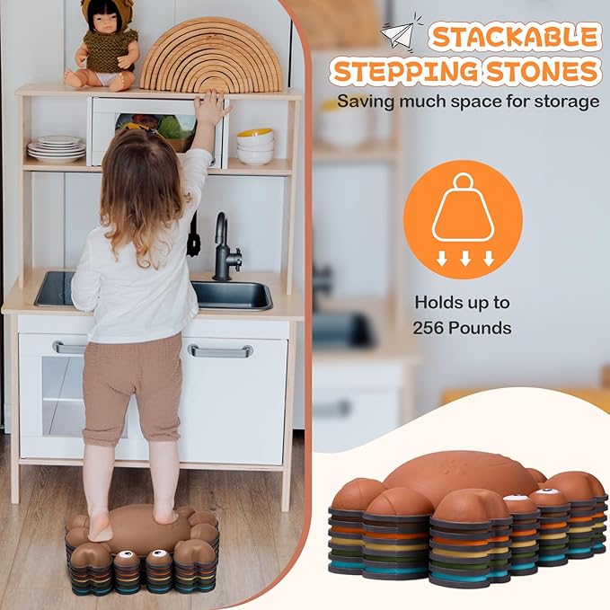 TOPNEW Toddler Stepping Stones for Kids, 6pcs Non-Slip Balance Stepping Stones for Promoting Children's Coordination Skills, Indoor & Outdoor Sensory Toys Obstacle Course for Kids Age 3 4 5 6 7+