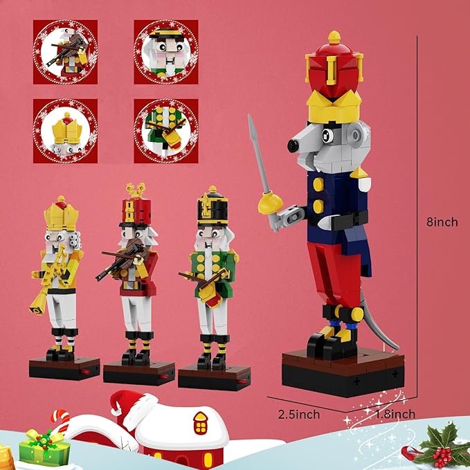 Christmas Nutcracker Building Kit - Xmas King and Soldier Set, a 4-in-1 for Teenagers as Puzzle Toys, Compatible with Lego for Desktop Ornament Model (697 Pcs)