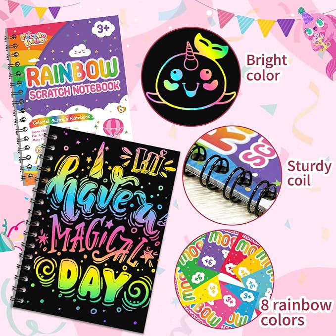 Party Favors for Kids: 48 Pack Rainbow Scratch Art Notebook Students Classroom Gifts Bulk for Girls Boys Goodie Bags Stuffers, Return Gifts for Birthday Party Favors Bulk Kids Crafts