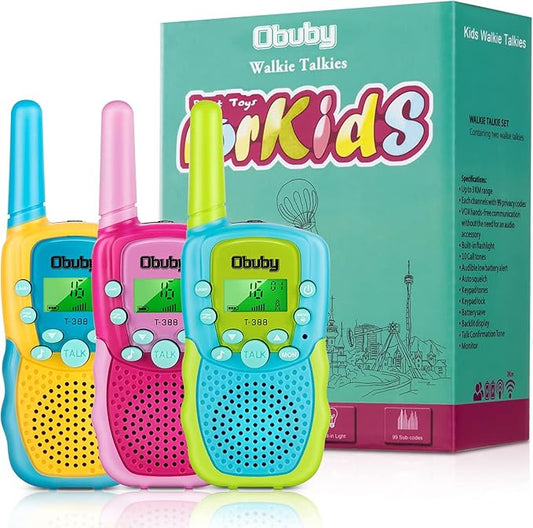 Obuby Toys for 3-12 Year Old Boys Walkie Talkies for Kids 22 Channels 2 Way Radio Gifts Toys with Backlit LCD Flashlight 3 KMs Range Gift Toys for Age 3 up Boy and Girls to Outside , Hiking, Camping