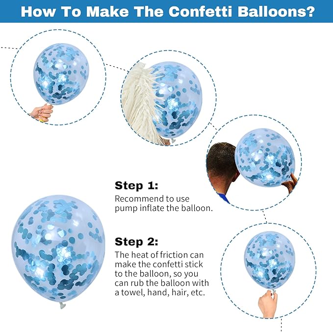 60 Pcs Blue and Silver Balloons, Navy Royal Blue Silver Party Balloons with Metallic Confetti Helium Latex Balloons for Birthday Baby Showers Fathers Day 2025 Graduation Decoration