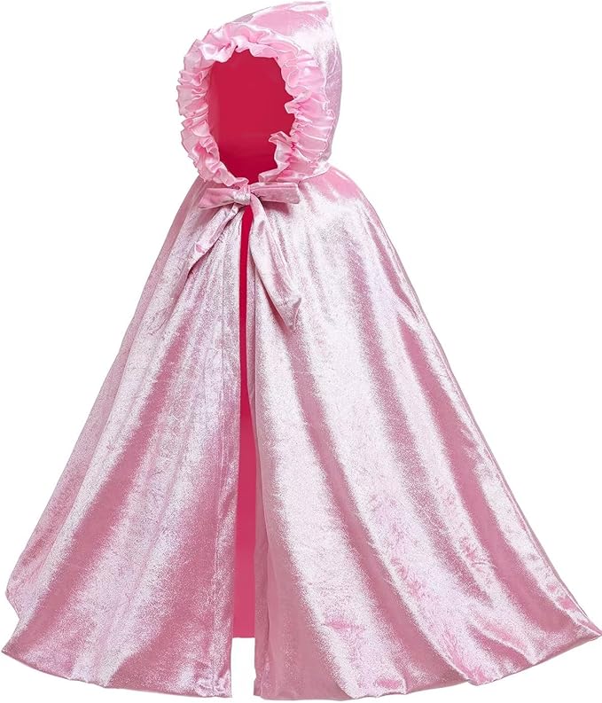 Newland Princess Costume for Girls - Princess Cape Long Hooded Velvet Cloak Princess Accessories Size M: 4-8Y/L: 8-12Y