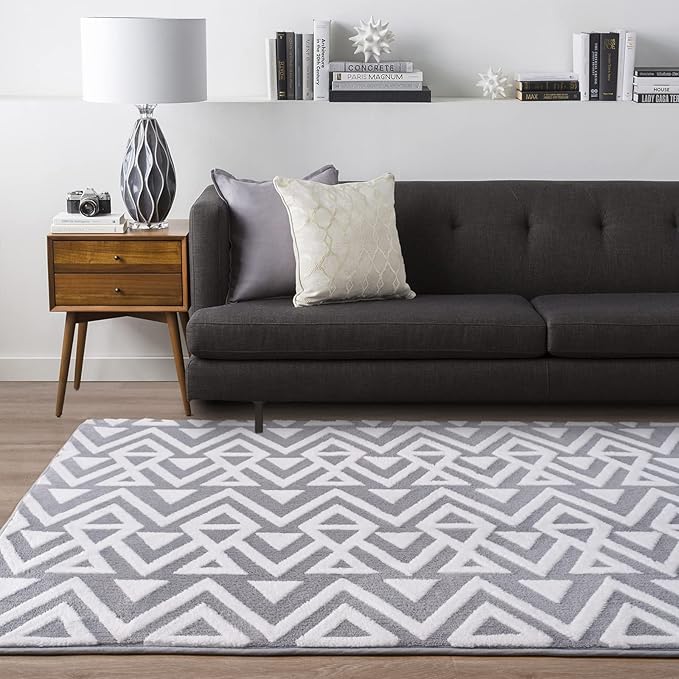 Ompaa Ultra Soft Shaggy Rugs Memory Foam Bedroom Carpet, Grey 6 x 9 Feet, Plush Geometric Textured Area Rugs for Living Room Couch Dorm Bedside Kids Girls Teens Room Nursery Decor Floor Mat