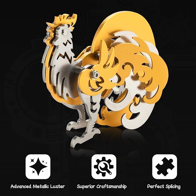 3D Metal Puzzles,3D Metal Puzzle for Adults,Mechanical Model Kit Zodiac Rooster Gold,Steel 3D Puzzles Stainless Steel Ornaments for Adults Home Decor Art Craft Gifts Toys.