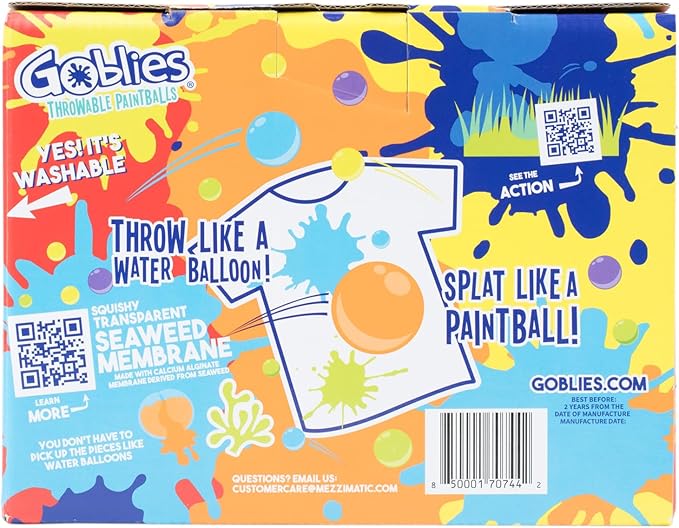 Goblies - Throwable Paintballs. Washable, Nontoxic, Plant-Based Toy for Outdoor Fun Games for Kids 6+. Pack of 3 (120 Count, Red/Orange/Yellow)