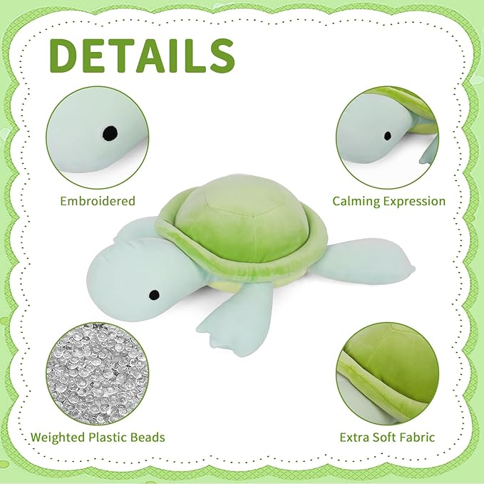 Weighted Turtle Stuffed Animals Weighted Sea Turtle Plush Toy 22" 4.2lb Cute Tortoise Hugging Dolls Plushies Pillows for Boys and Girls (Green