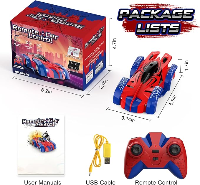 Wall Climbing Remote Control Car, 360° Rotating RC Stunt Car with Headlight, Rechargeable RC Car Toys for 3 4 5 6 7 8-12 Year Old Boys Girls Kids