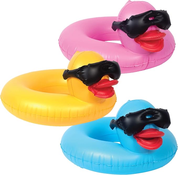 GAME 51817-BB Derby Duck Childs Ring 3 Pack - Small Inflatable Float, Summer Pool & Beach Swim Floaties for Kids Ages 3+ Up to 70 lbs., Water Fun Accessories, 2’ Long x 2.5’ Wide with 10” Center