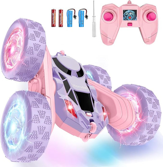 Remote Control Car, Double Sided 360°Rotating 4WD RC Cars, with Sparkling LED Wheels, 2.4GHz Electric Race Stunt Toy Car, Rechargeable Toy Cars for Boys Girls Birthday