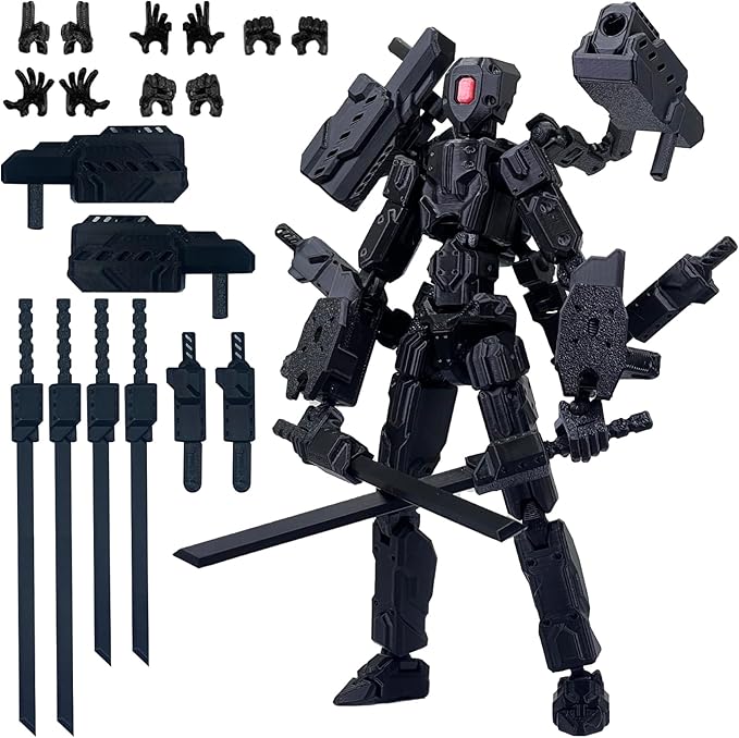 8 inch T13 (Assembly Completed) Action Figure Set,Robot 13 Multi-Articular Mobile Nova T-13,Desktop Decorations for Game Lovers Toys (Black)