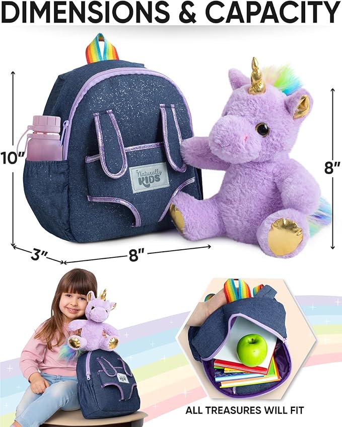Unicorn Toys for Girls Age 4-6, Unicorn Gifts for 4 Year Old Girl, Birthday Gift 5 Year Old Boy, Small Toddler Backpack Age 2-6 (10’’h) w Detachable Purple Toy, Side&Inner Pockets, Reflective Logo