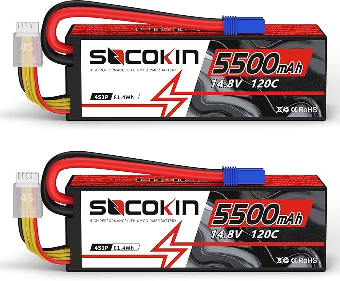 4S Lipo Battery 5500mAh 14.8V 120C Lipo Battery with EC5 Connector Hard Case for RC Car Truck Tank RC Buggy Truggy RC Model Racing Hobby(2 Pack)