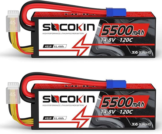 4S Lipo Battery 5500mAh 14.8V 120C Lipo Battery with EC5 Connector Hard Case for RC Car Truck Tank RC Buggy Truggy RC Model Racing Hobby(2 Pack)