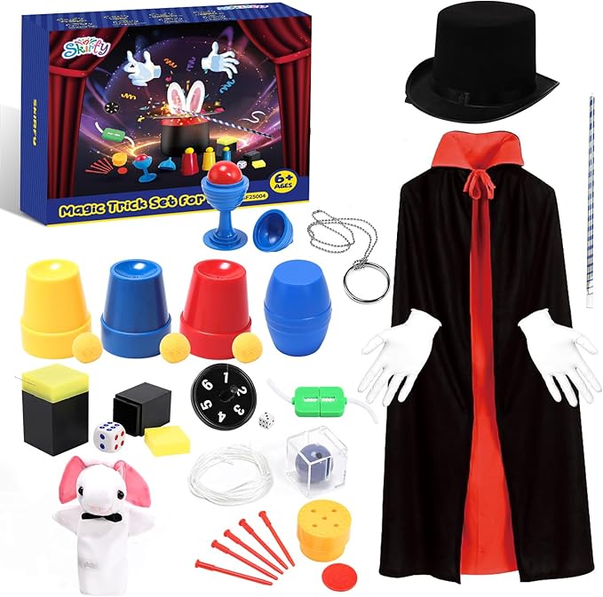 Skirfy Magic Tricks-Magic Kit for Kids Age 6-8,Magic Set with Magician Costume,Magic Wand, for Kids Boys Girls Ages 6 7 8 9 10 11 12
