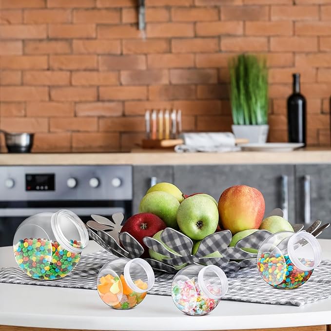 4 Pcs Plastic Candy Jar with Lid for Candy Buffet Large Storage Jar Clear Food Storage Canisters Kitchen Countertop Container for Cookies Beans Snacks Indoor Outdoor Wedding (30/40/60 oz)