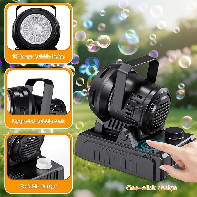 PANACARE Automatic Bubble Machine, Electric Portable Bubble Machine with 20 Bubble Solutions, Produce 10000+ Big Bubbles Per Minute, Suitable for Wedding/Birthday/Children/Party