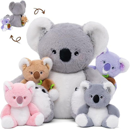 OUOZZZ Koala Stuffed Animal with Babies Inside - 12" Plush Toy with 4 Baby Koalas - Gift Present Toys for Girls & Boys
