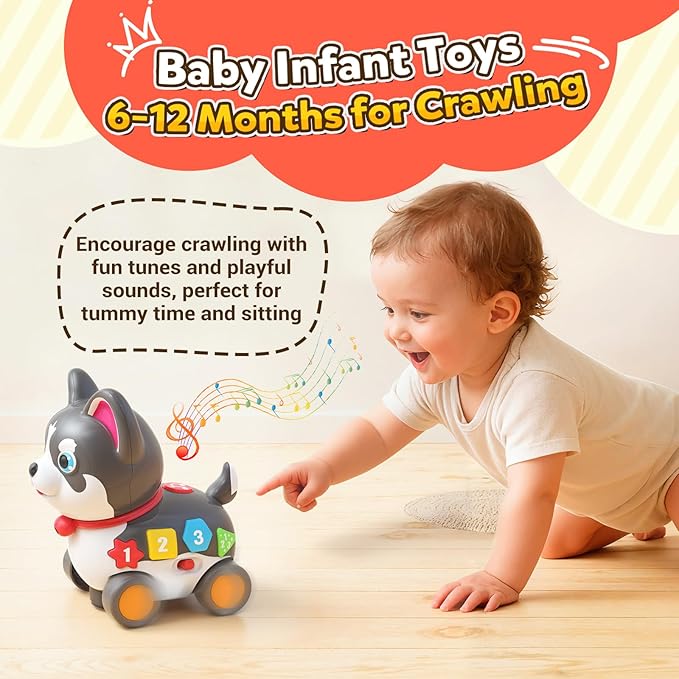 Toddler Toys for 6-12-18 Month, 3-in-1 Musical Puppy Toy, Crawling & Walking Toys for 1 Year Old Boy Girl Gifts, Bilingual Learning Educational for 7 8 9 10 Months Developmental Toy