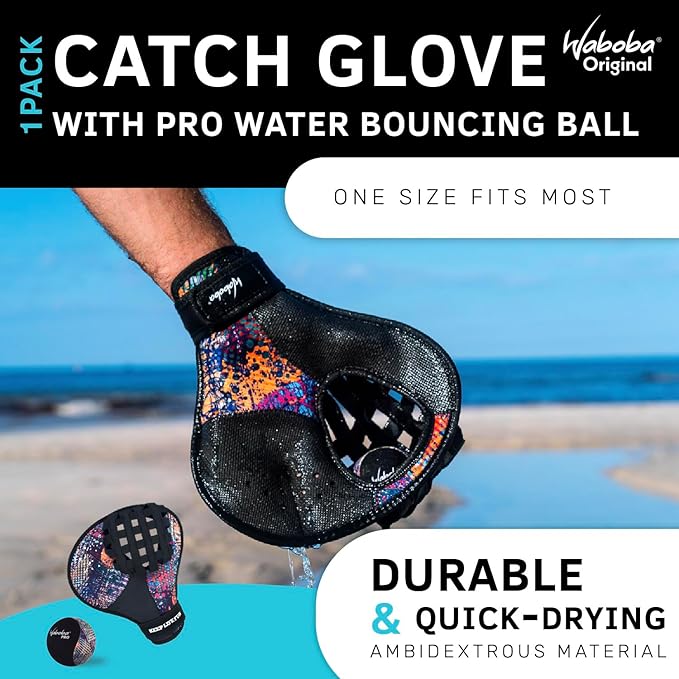Waboba Catch Water Glove Pro Water Bouncing Ball Set - for Beach Games & Swimming Pool Toys – Baseball Style Mitt for Catching Water Balls – One Size Ambidextrous Design