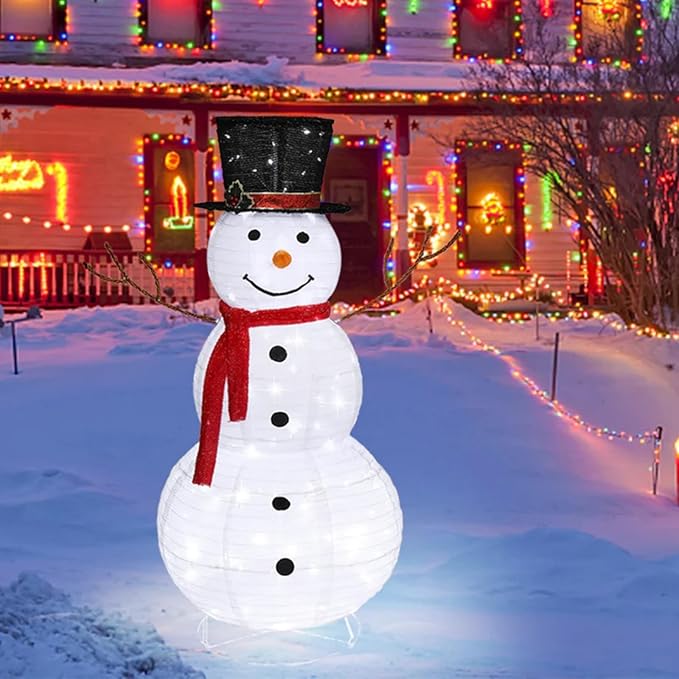 Snowman Outdoor Christmas Decorations with 120 LED Lights, 4ft Lighted Snowman with Metal Stand, Holiday Ornaments Xmas Decor for Home Porch Patio Yard Party (White, 23.62“ x 23.62” x 47.24“)
