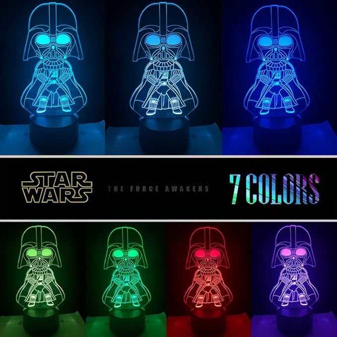 Manco 3 Pattern 3D Illusion Star Wars Night Light for Kids, 16 Color Change Decor Lamp - Star Wars Toys and Gifts Baby Yoda/Darth Vader/Stormtrooper