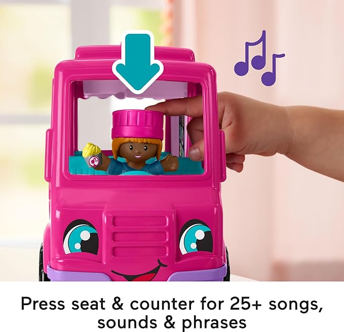 Fisher-Price Little People Barbie Toddler Toy Cupcake Truck Musical Playset with 9 Pieces for Pretend Play Kids Ages 18+ Months