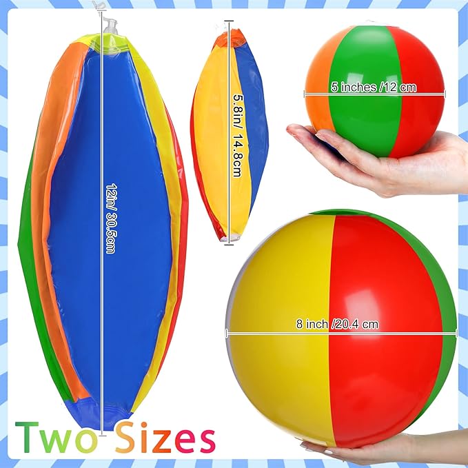 60 Pcs Beach Balls Bulk Rainbow Color Inflatable Beach Ball PVC Swimming Pool Balls Hawaiian Water Toys Summer Inflatable Ball for Kids Adults Luau Birthday Party Favors Decorations (5 Inch, 8 Inch)