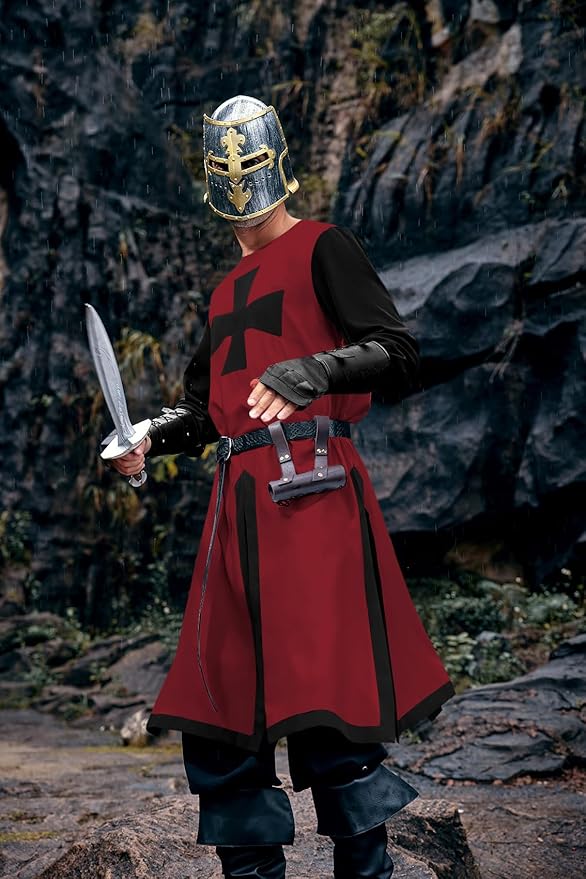 Runcati Mens Medieval Crusader Knights Tunic Renaissance Warrior Templar Cosplay Costumes Tops