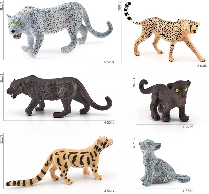 Cheetah Toys Panther Figurine 6PCS Realistic Snow Leopard Figurine Wild Animals Collectible for Boys and Girls Cake Toppers Christmas Birthday Gift for Kids Toddlers