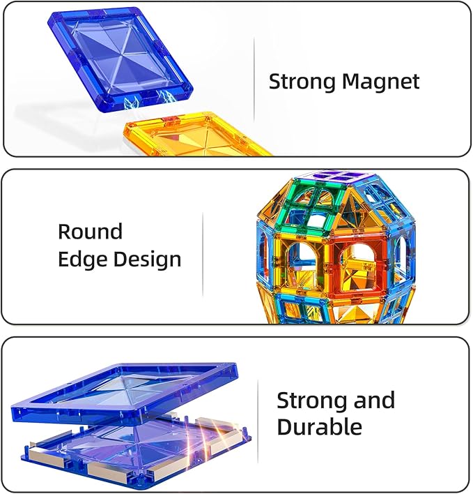TEMI Magnetic Tiles,180 Piece Building Blocks, Magnets Building Set, STEM & Learning & Education Toys Christmas Toy Gift for Ages 3 4 5 6 7 8+ Year Old Toddler Kids Boys and Girls