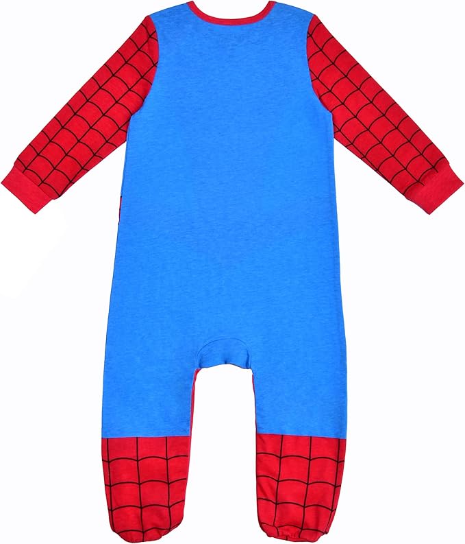 Marvel Spider-Man Boys Long Sleeve Footie Romper and Hat Set for Newborns and Infants