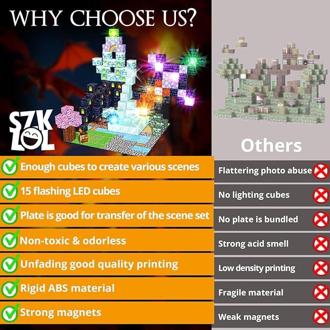 150 PCS Magnetic Building Toys, Magnetic Building Blocks with Light, magnetic cubes Princess & Knight Theme Light Up, STEM Sensory Stacking Build Mine Set for Kid Age 3+ (150pcs with 15 Flashing Cubes