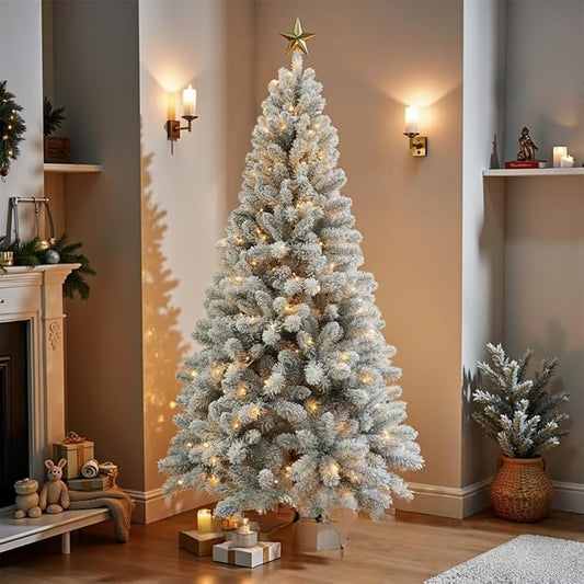 CHILLSUN Pre-Lit Artificial Christmas Tree with Lights 7.5ft, Holiday Party Decorations Indoor with 1364 Branch and 550 Warm LED, Metal Reinforced Base Easy Assembly