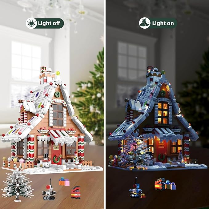 Christmas Gingerbread House Ornaments Building Set Toys, with Led Light, for Kids, Boys, Girls & Adults, Christmas Decorations for Tabletop & Home, Advent Calendar 2025 (1620 Pieces)