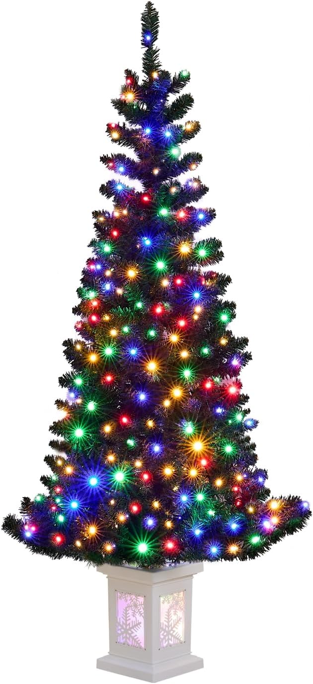 5FT Small Christmas Tree, Artificial Christmas Tree with 130 Colorful Lights & Lighting Base, Prelit Christmas Tree for Home & Office Xmas Decor with 10 Modes Lighting, Timer Operated Operated