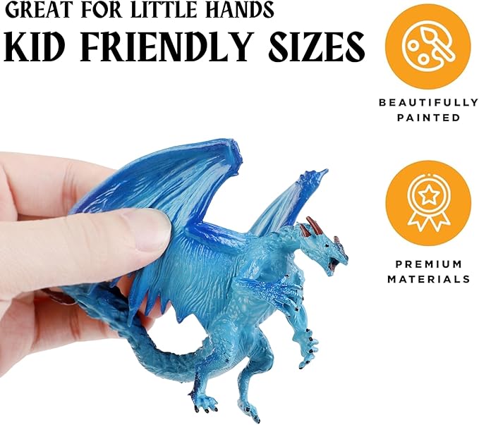12 Pcs Dragon Toy Figures, 5" Large Realistic Hand Painted Mythical Figurines, Assorted Designs for Kids Party Favors & Cake Toppers