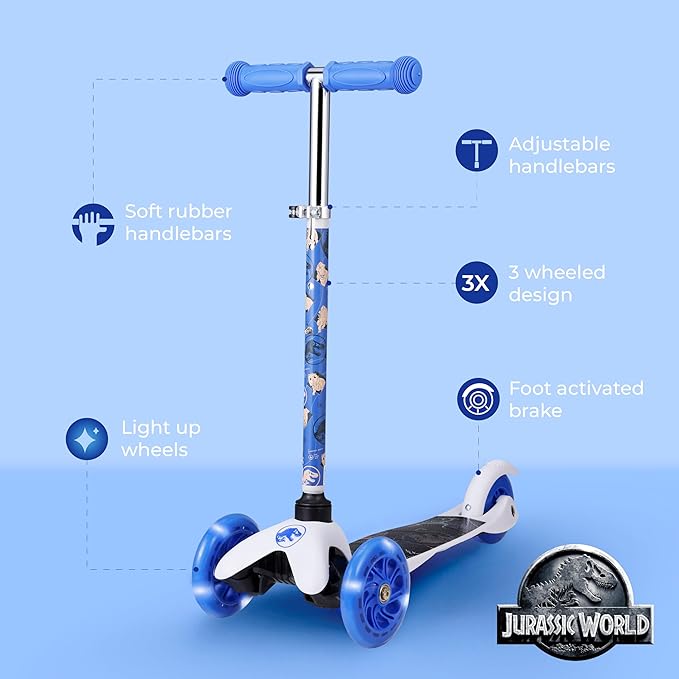 Self Balancing Kick Scooter with Light Up Wheels, Extra Wide Deck, 3 Wheel Platform, Foot Activated Brake, 75 lbs Limit, Kids & Toddlers Girls or Boys, for Ages 3 and Up
