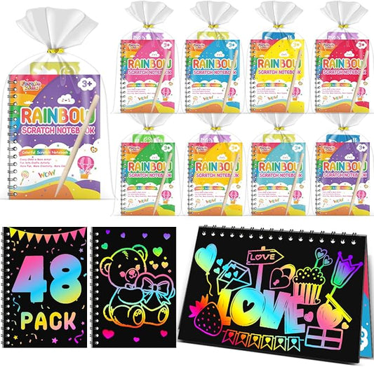 Party Favors for Kids: 48 Pack Rainbow Scratch Art Notebook Students Classroom Gifts Bulk for Girls Boys Goodie Bags Stuffers, Return Gifts for Birthday Party Favors Bulk Kids Crafts
