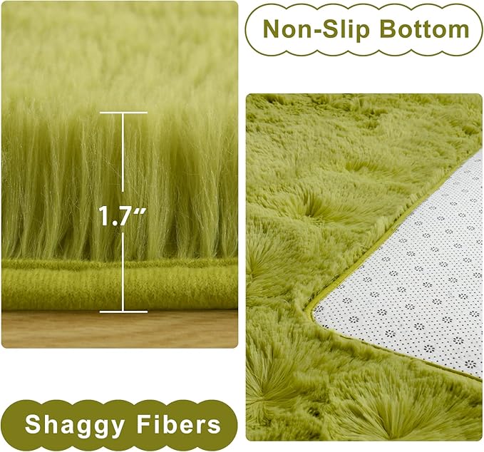 Ompaa Green 8x10 Feet Large Area Rugs Fluffy Living Room Carpet, Wall to Wall Big Shag Grass Green Rug for Bedroom Kids Playroom Classroom Nursery Home Office Decor