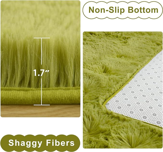 Ompaa Fluffy Rug, Super Soft Fuzzy Area Rugs for Bedroom Living Room - 4' x 6' Large Plush Furry Shag Rug - Kids Playroom Nursery Classroom Dining Room Decor Floor Carpet, Green