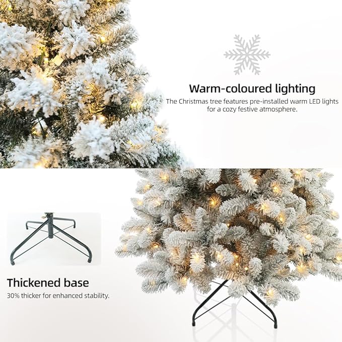 CHILLSUN Pre-Lit Artificial Christmas Tree with Lights 7.5ft, Holiday Party Decorations Indoor with 1364 Branch and 550 Warm LED, Metal Reinforced Base Easy Assembly