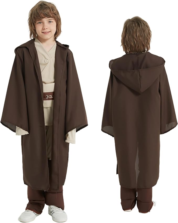 5-Piece Set Kids Costume Classic Outfit Halloween Costume Set for Boys Girls Hooded Robes Brown Version