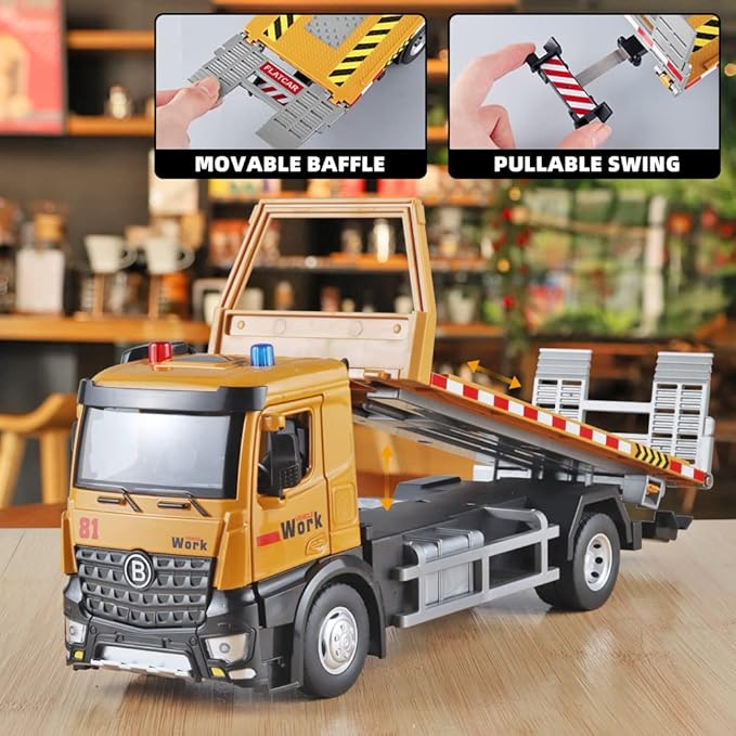 Tow Truck Toys for Boys Metal Diecast Tow Trucks Model,Construction Truck Toys with Simulated Sounds and Lights,Flat Liftable and Extendable Toy Tow Trucks,Trailers for 3 Year Old Boys