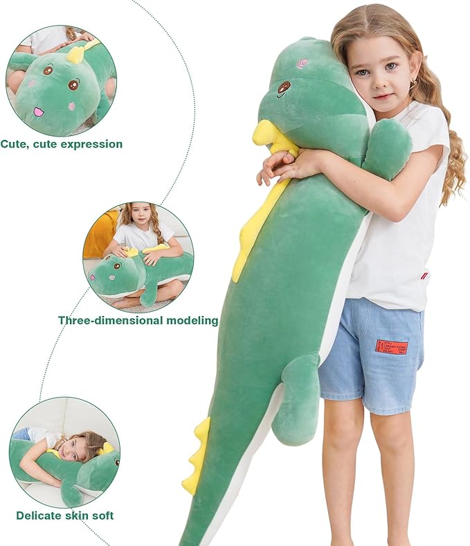 40 inch Giant Dinosaur Soft Body Pillow Plush Dino Toys, Cute Big 3.3 Feet Dinosaur Stuffed Animals, Gifts for Girls Kids Boys, Birthday