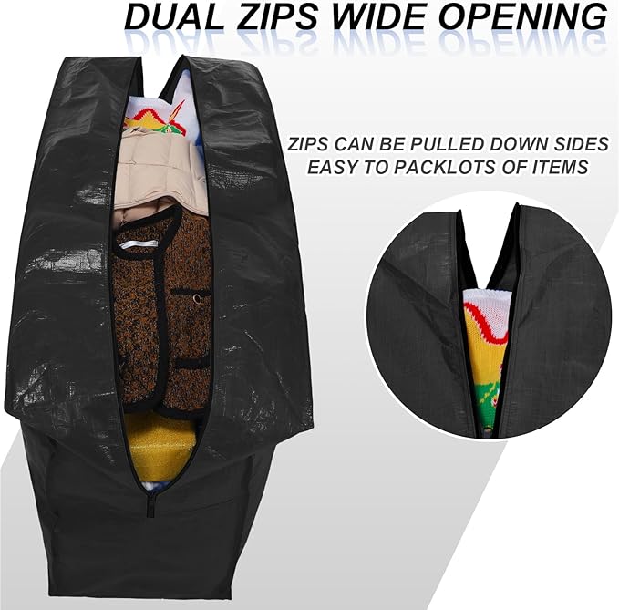 Windyun 4 Pack 98 Gallon Extra Large Storage Bags XXL Moving Bags with Zipper Handles Heavy Duty Jumbo Big Totes Box for Halloween Skeleton 4-12 Feet Christmas Tree Storage College Dorm Cloth (Black)